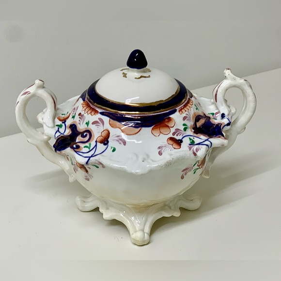 19th Century Antique Gaudy Welsh Urn Variant Footed Lidded Sugar Bowl - Picture 3 of 16